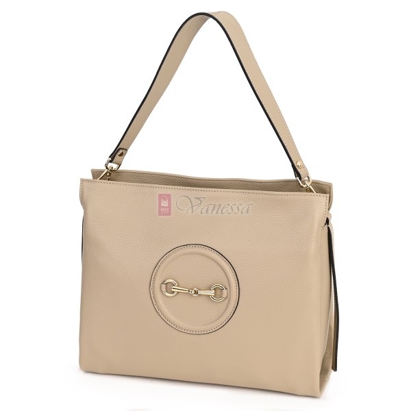 Дамска чанта от естествена кожа в бежов цвят. Код: EK78